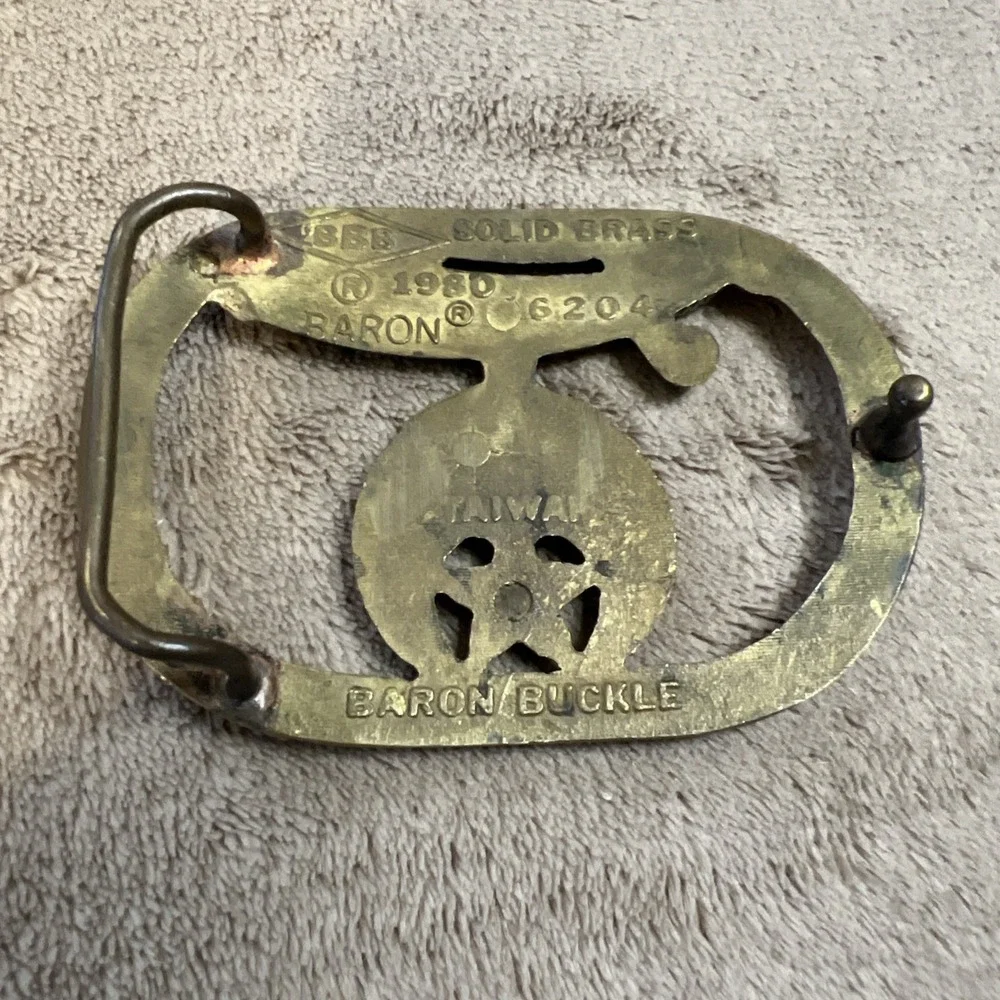 Vintage 1980 Shriners Mason Crescent Scimitar Solid Brass Belt Buckle Baron 6204